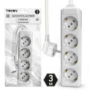 Удлинитель 4х3м с заземл. 10А 3х1.5 TOKOV LIGHT TKL-C01-BU4-3-1.5-Z TOKOV ELECTRIC