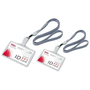Бейдж для пропуска Deli E5744 103x78мм горизонтальный зажим вращающийся шнур:серый DELI