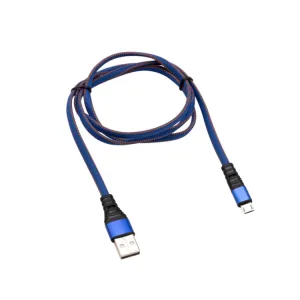 Кабель USB-microUSB 1 м, плоский провод, синяя джинсовая оплетка 18-1163 Rexant