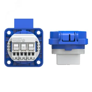 Розетка встраиваемая 16А/250V/2P+E/IP54 50x50 подключение сзади синяя безвинтовые клеммы 00-00002587 AlpenBox