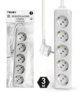 Удлинитель 5х3м с заземл. 10А 3х1.5 TOKOV LIGHT TKL-C01-BU5-3-1.5-Z TOKOV ELECTRIC