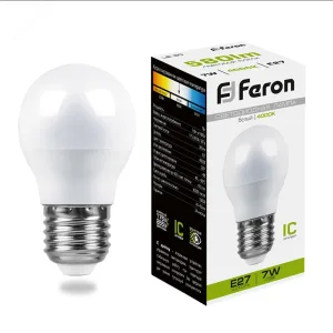 Лампа светодиодная LED 7вт Е27 белый шар 25482 Feron