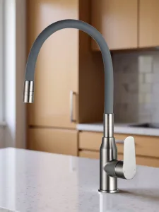 Смеситель одноручный для кухни с гибким изливом, никель/серый Decoroom