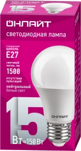 Лампа светодиодная 61 150 OLL-A60-15-230-4K-E27 15Вт грушевидная 61150 Онлайт