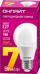 Лампа светодиодная 71 647 OLL-A60-7-230-2.7K-E27 7Вт грушевидная 2700К тепл. бел. E27 525лм 220-240В 71647 Онлайт