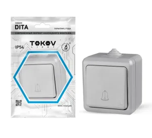 Кнопка звонка ОП Dita IP54 10А 250В сер. TKL-DT-DB-C06-IP54 TOKOV ELECTRIC
