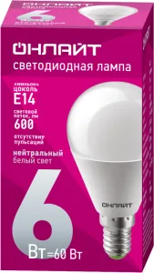 Лампа светодиодная 71 644 OLL-G45-6-230-4K-E14 6Вт шар 4000К нейтр. бел. E14 470лм 220-240В 71644 Онлайт