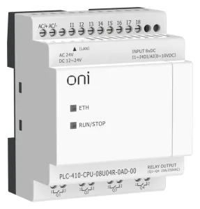 Модуль ЦПУ ПЛК 410 4 DI 4 UI (0-10 В/DI) 4 RO 12В-24В DC или 24В AC с Ethernet портом без экрана ONI PLC-410-CPU-08U04R-0AD-00 ONI