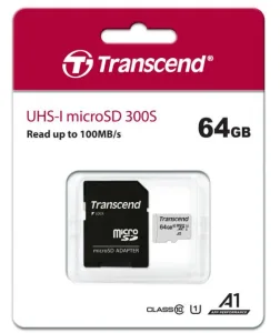 Флеш карта Micro SecureDigital 64Gb Transcend Class 10 TS64GUSD300S-A MicroSDXC Class 10 UHS-I, SD adapter Transcend