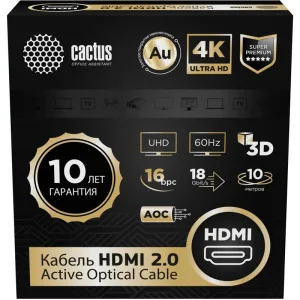 Кабель аудио-видео Cactus CS-HDMI-AOC-2-10 HDMI (m)/HDMI (m) 10м. позолоч.конт. черный Cactus