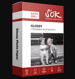 Фотобумага CC Glossy ; 230gsm; A4*50 Глянцевая; 230г/м2; формат А4; 50 листов SOK
