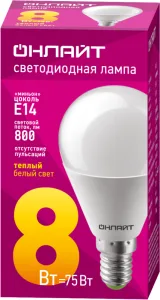 Лампа светодиодная 71 624 OLL-G45-8-230-2.7K-E14 8Вт шар 2700К тепл. бел. E14 560лм 220-240В 71624 Онлайт
