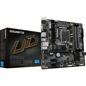 Материнская плата GIGABYTE B760M DS3H DDR4, LGA1700, Intel B760, 4xDDR4, 4xSATA, 2xM.2, 1xPCIe 4.0 x16, 2xPCIe x1, DisplayPort, HDMI, D-Sub, 1x2.5Gb LAN, USB Type-C, 3x3.5 мм, 7.1, microATX Gigabyte