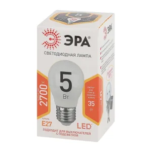 Лампа светодиодная LED 5Вт E27 2700К smd P45 шар Б0028486 ЭРА Эра