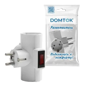Разветвитель DОМТОК 2663 3-м Т-образный с выключателем с заземл. 16А 3500Вт 250В бел. Domtok