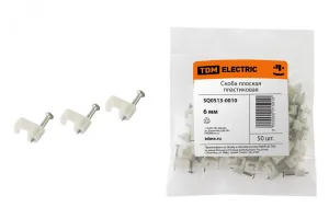 Скоба 6мм плоская пластиковая (белая) (50шт) SQ0513-0010 TDM ELECTRIC