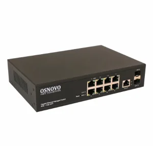 Коммутатор Gigabit Ethernet OSNOVO SW-70802/L2 Управляемый (L2+) коммутатор Gigabit Ethernet на 10 портов.Порты: 8 x GE (10/100/1000Base-T) + 2 x GE (SFP 1000Base-X) OSNOVO