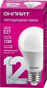 Лампа светодиодная 71 655 OLL-A65/А60-12-230-4K-E27 12Вт грушевидная 4000К нейтр. бел. E27 1000лм 176-264В 71655 Онлайт