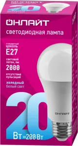 Лампа светодиодная 61 159 OLL-A60-20-230-6.5K-E27 20Вт грушевидная 61159 Онлайт