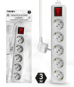 Удлинитель 5х3м с заземл. с выкл. 10А 3х1.5 TOKOV LIGHT TKL-C01-BU5-3-1.5-ZV TOKOV ELECTRIC