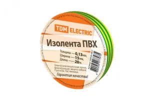 Изолента ПВХ 0,13*15мм Желто-Зеленая 20м SQ0526-0017 TDM ELECTRIC