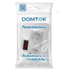 Разветвитель DОМТОК 2664 2-м плоский с выключателем с заземл. 16А 3500Вт 250В бел. Domtok