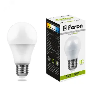Лампа светодиодная LED 5вт Е27 белый шар 25405 Feron