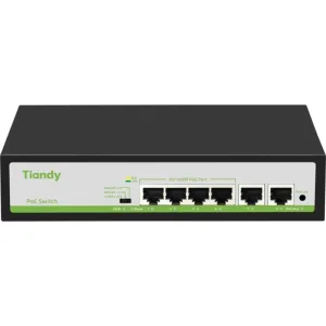 Коммутатор Tiandy TC-P3S06 F/0420/AT/55/V2.0, 4×100 Мбит/с PoE + 2×100 Мбит/с Uplink, неуправляемый Tiandy