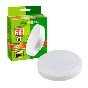 Лампа светодиодная JazzWay PLED-ECO-GX53 6Вт таблетка 3000К frost теплый белый GX53 460лм 230В Jazzway