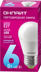 Лампа светодиодная 61 138 OLL-G45-6-230-6.5K-E27 6Вт 61138 Онлайт