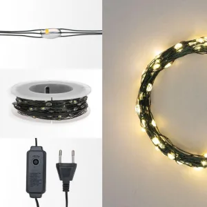 Гирлянда светодиодная "Роса" 20м 200LED тепл. бел. IP20 с контроллером провод зел. 303-266 NEON-NIGHT