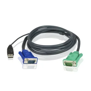 Шнур, мон+клав+мышь USB ATEN, SPHD15=>HD DB15+USB A-Тип, Male-2xMale, 8+4 проводов, опрессованный, 3 метр., черный, (2L-5203U) ATEN