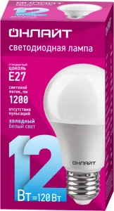 Лампа светодиодная 61 141 OLL-A60-12-230-6.5K-E27 12Вт грушевидная 61141 Онлайт